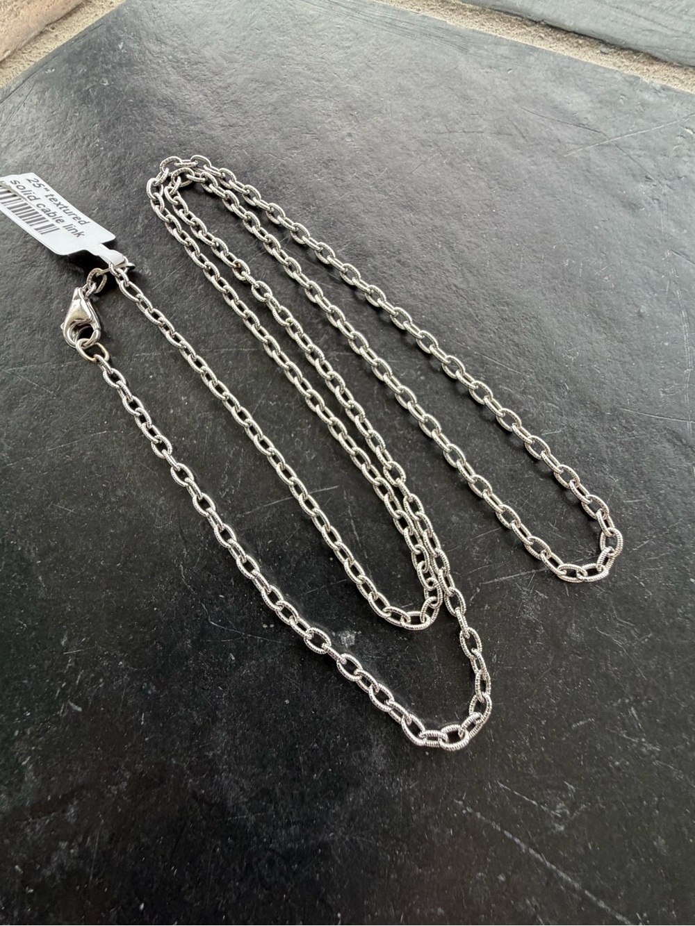 14kt White Gold Men's Solid textured cable Link Chain Necklace 25” long.
